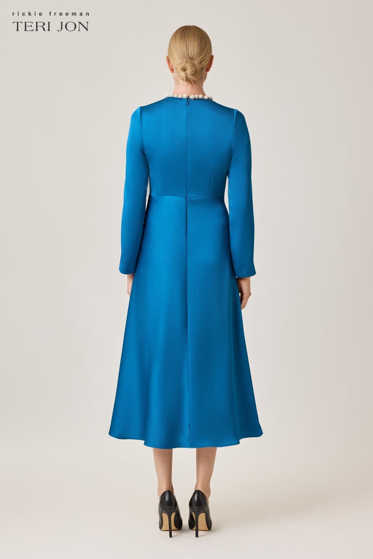 Satin Cocktail Dress with Pearl Collar and Draped Bodice