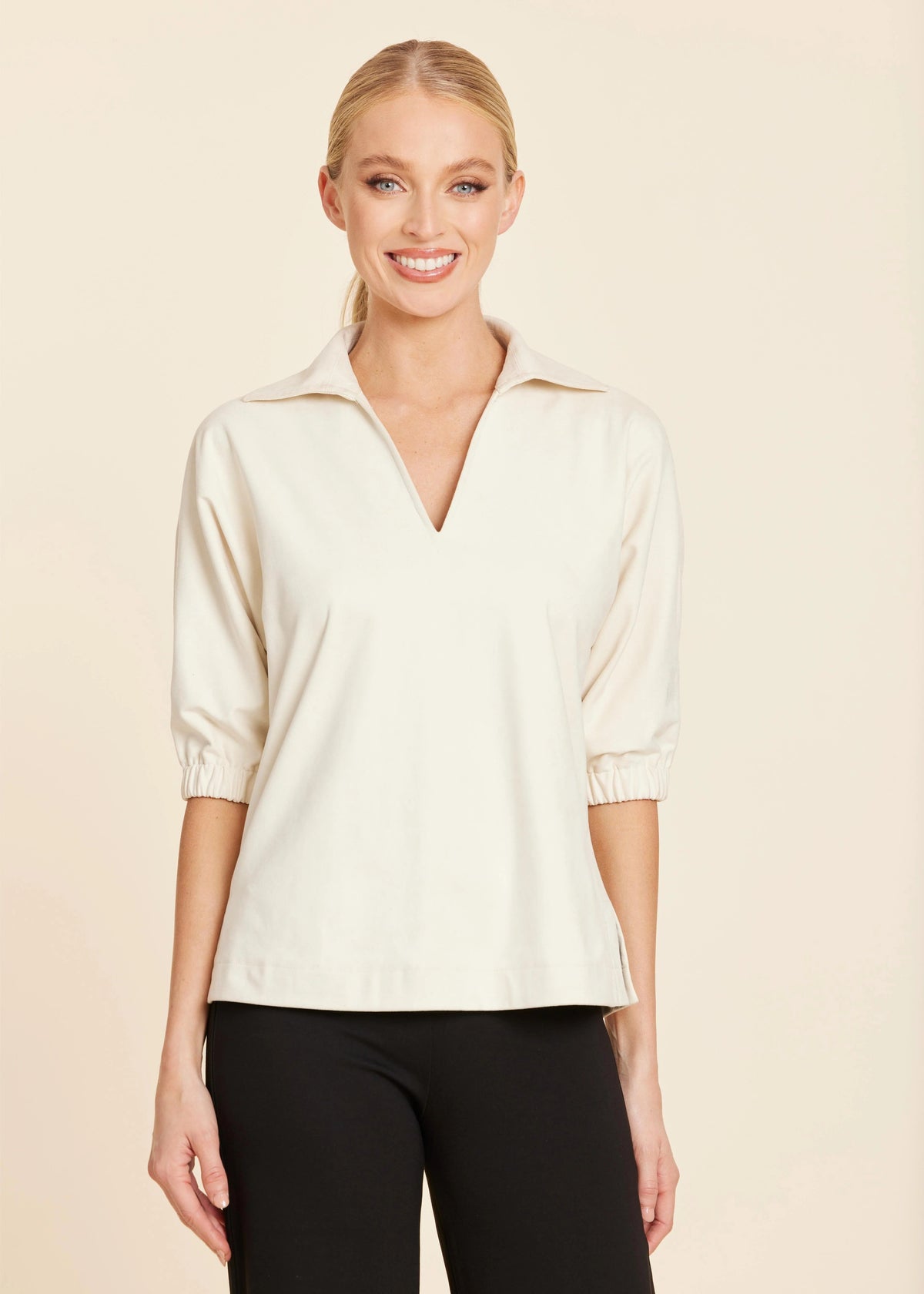 Faux Suede Johnny Collar Top