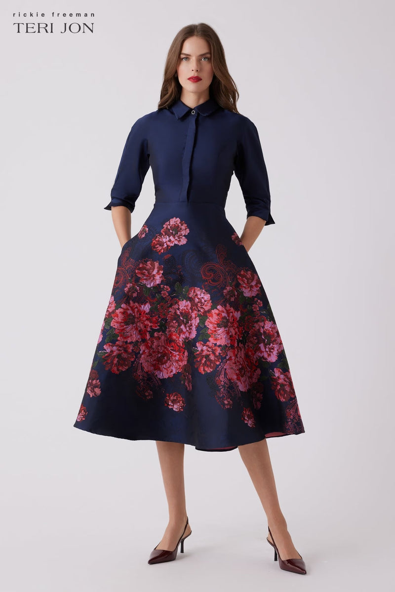 Jacquard Floral Paisley Shirt Waist Dress