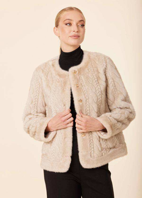 Cable Knit Faux Fur Jacket