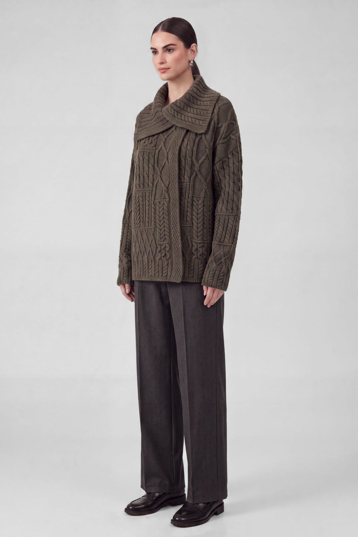 Collar Turtleneck Long Sleeve Cable Knit Sweater