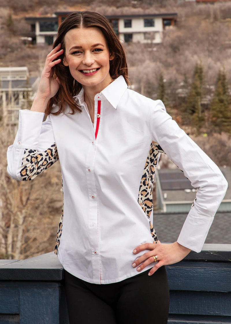 White Shirt with Leopard Inserts