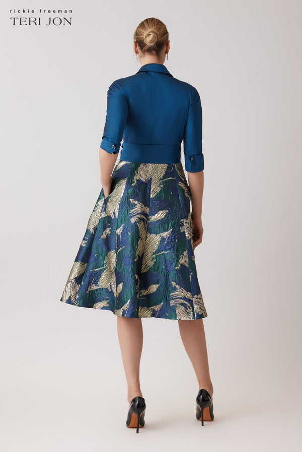 Taffeta Shirt Dress With Metallic Jacquard Skirt