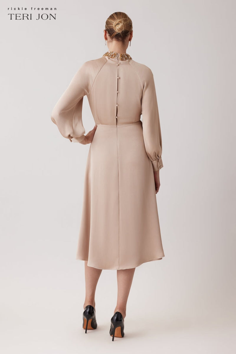 Crepe Back Satin Jewel Neck Dress