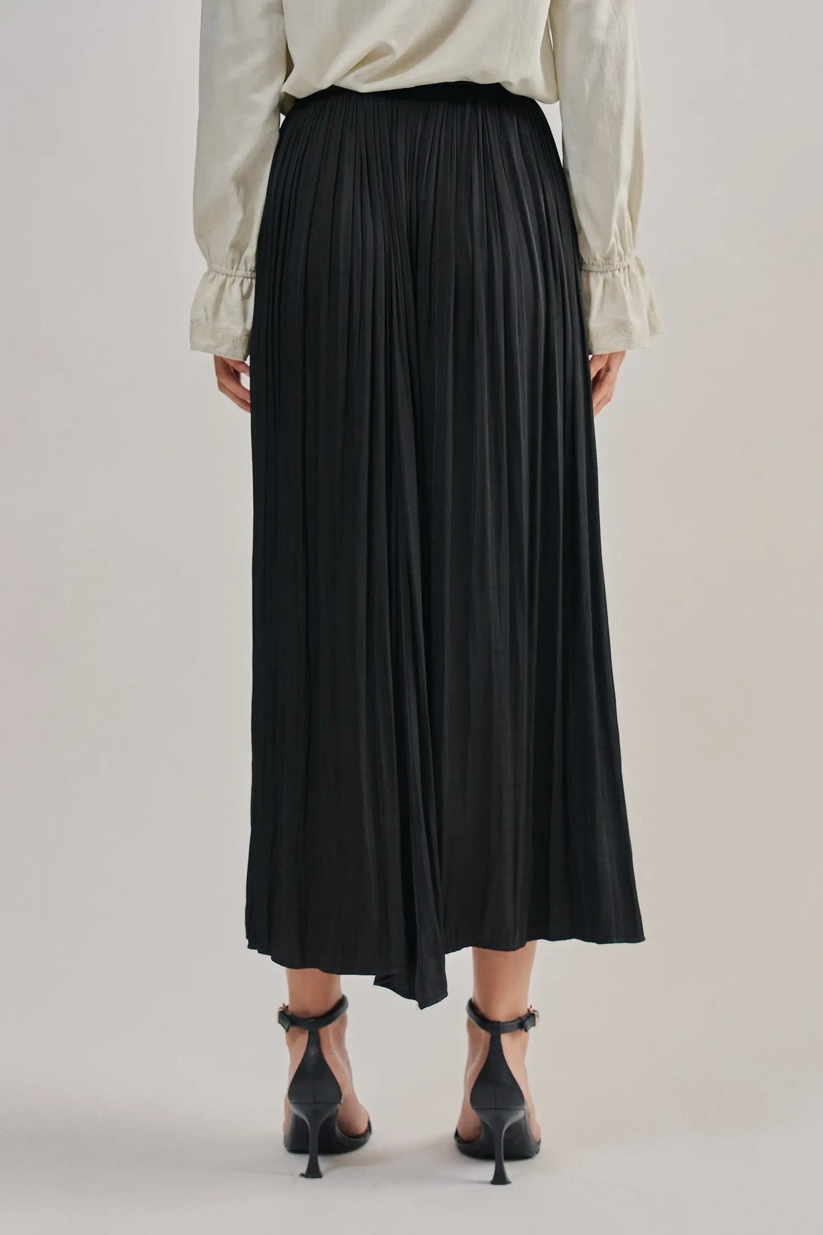 Washed Satin Crinkle Pleated Maxi Skirt
