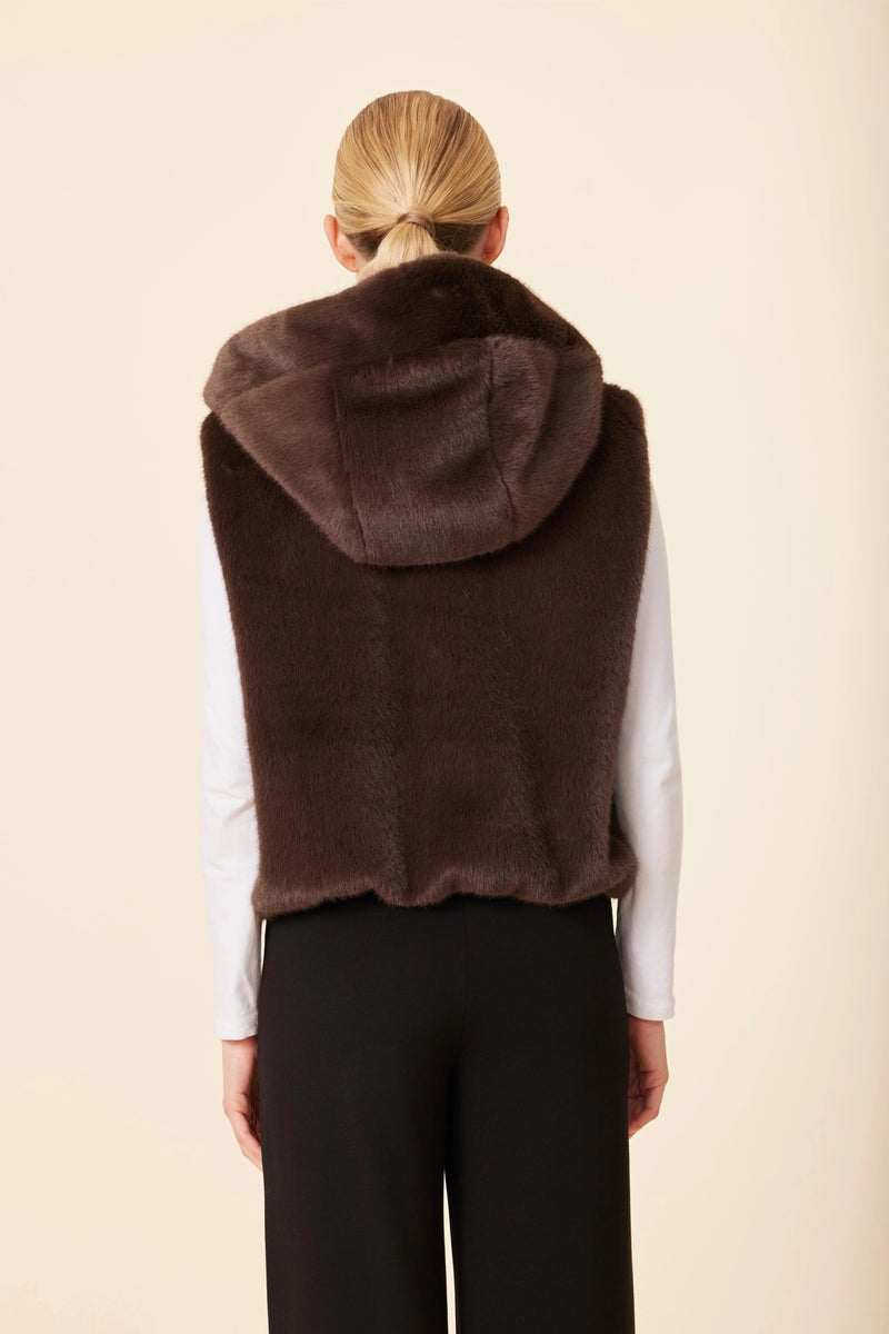 Faux Fur Zip Hooded Vest