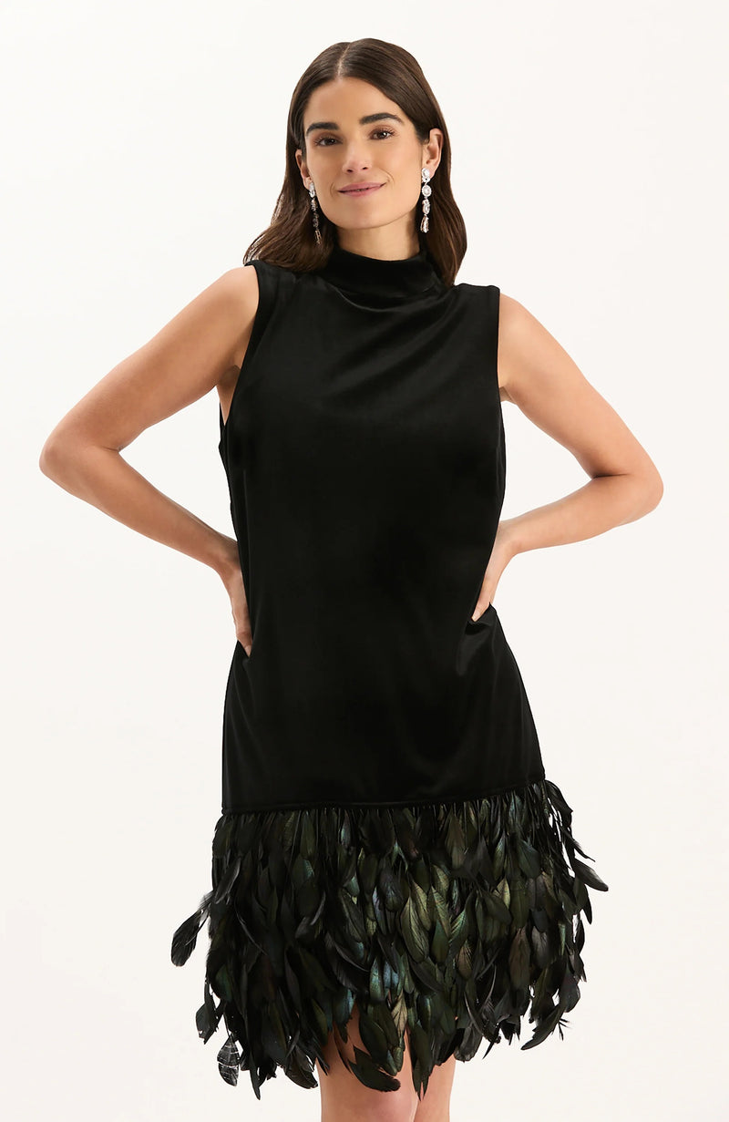Colette Feather Hem Velvet Dress