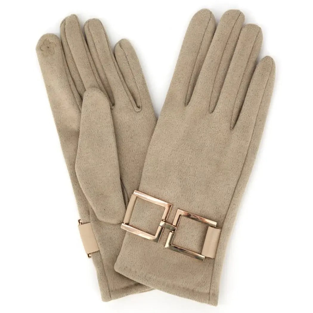 Gold Buckle Accent Faux Suede Touchscreen Glove