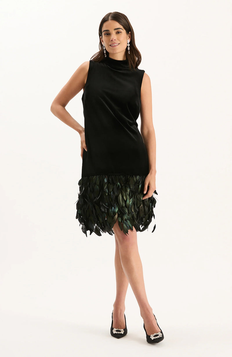 Colette Feather Hem Velvet Dress