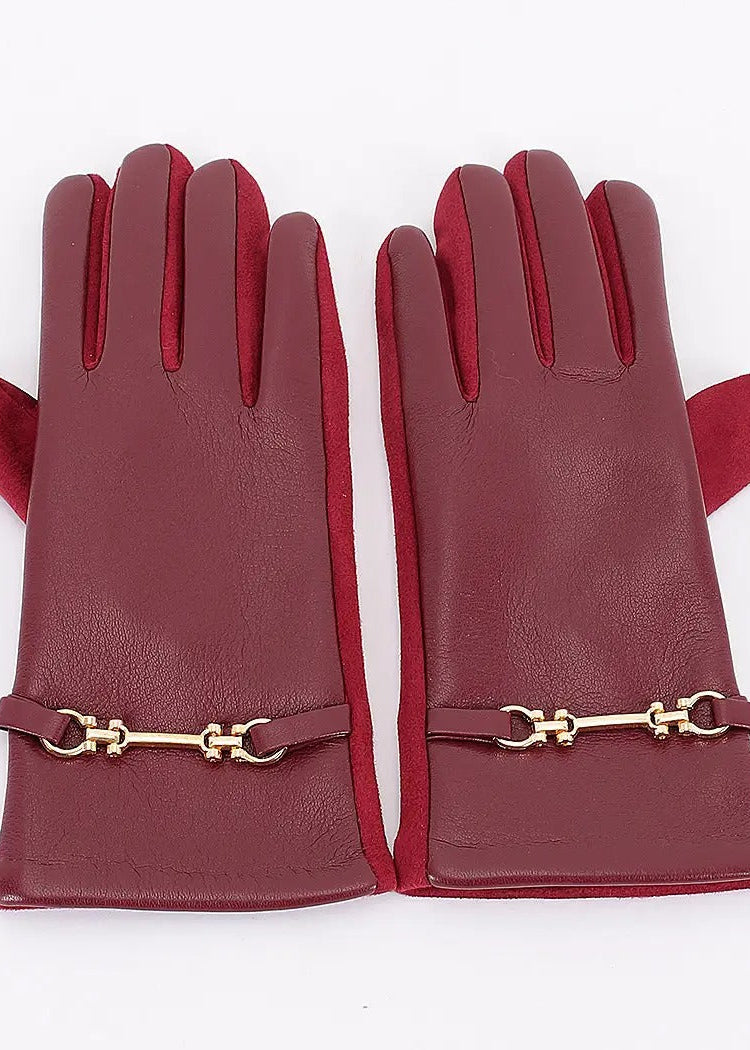 Horsebit Detail Leather Touchscreen Gloves