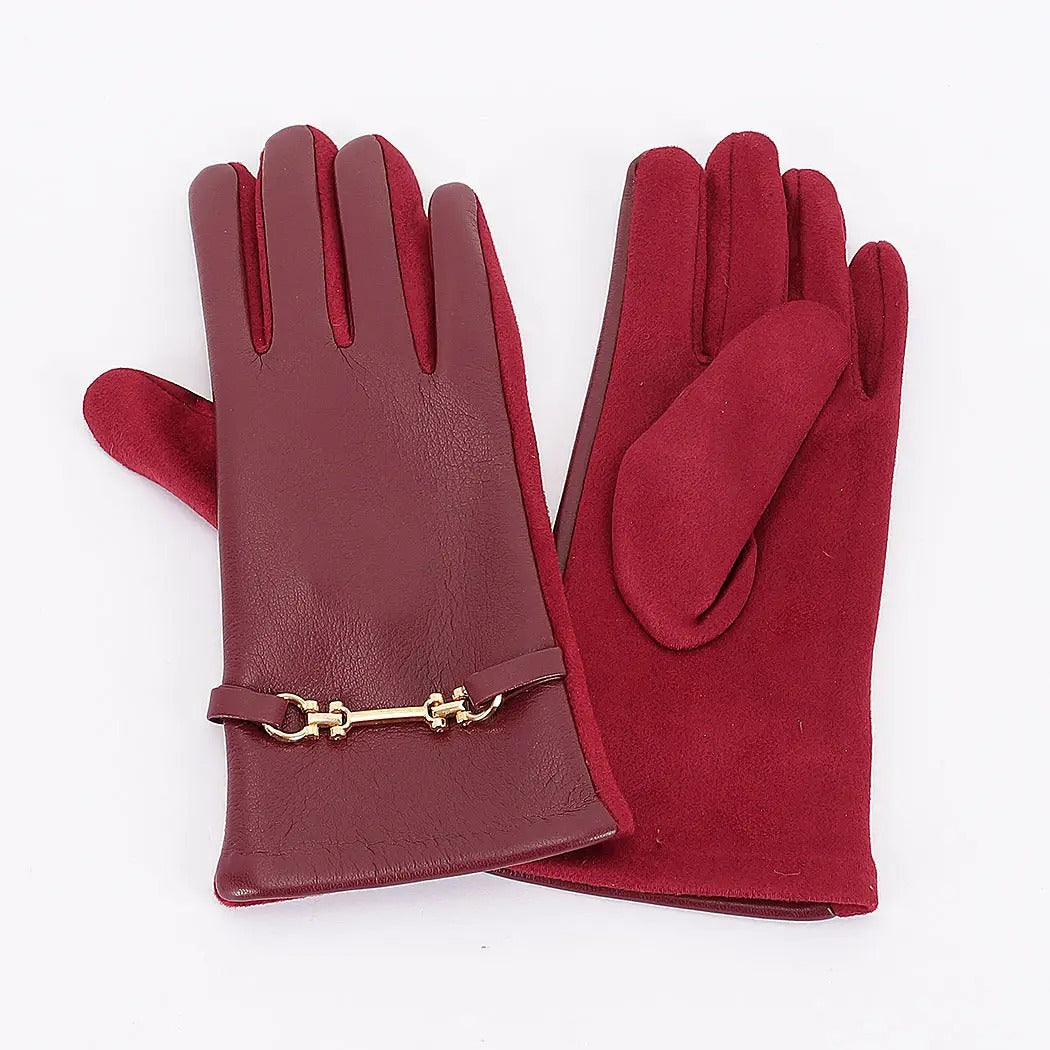 Horsebit Detail Leather Touchscreen Gloves