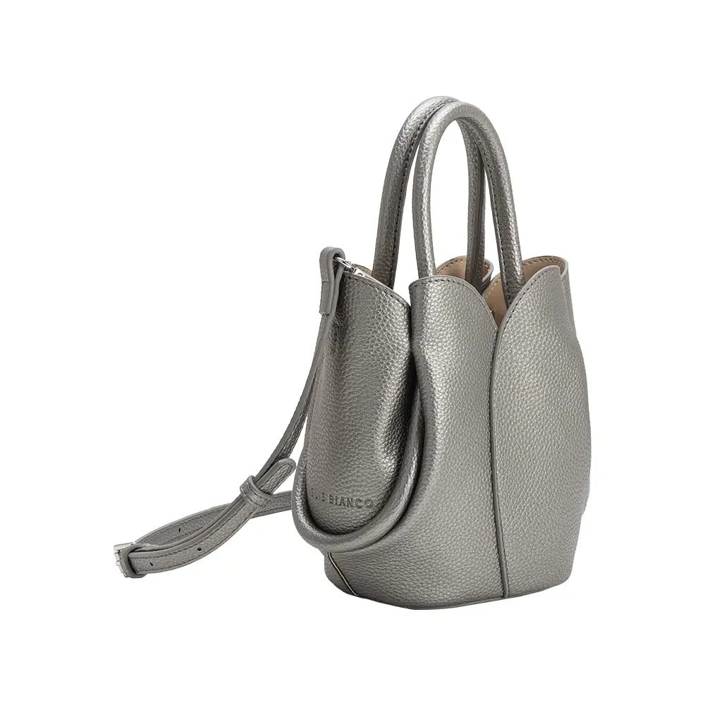 Tulip Mini MTL Pewter Recycled Vegan Leather Top Handle Bag
