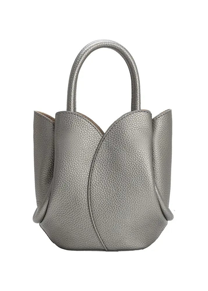 Tulip Mini MTL Pewter Recycled Vegan Leather Top Handle Bag