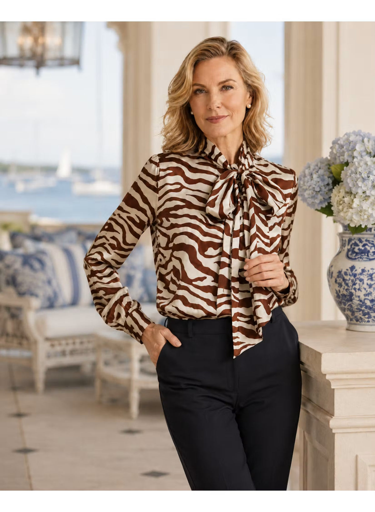 Belle Satin Bow Tie Blouse
