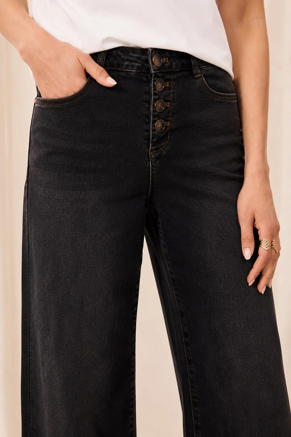 Audrey Button Fly Wide Crop Jean