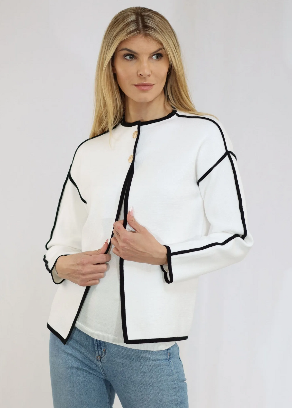 Cotton Piped Cardigan