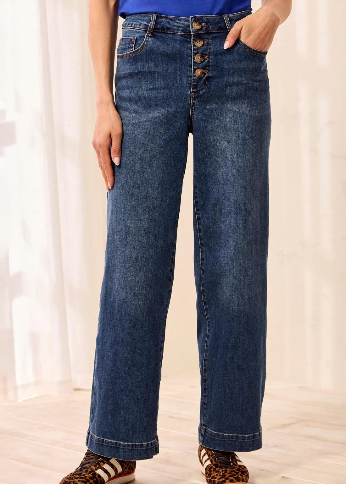 Audrey Button Fly Wide Crop Denim