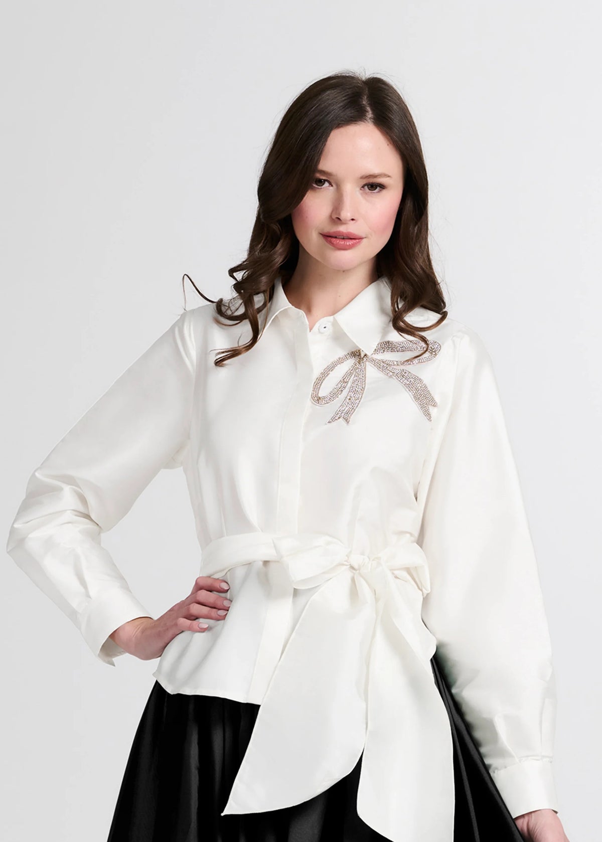 Crystal Bow Applique Blouse