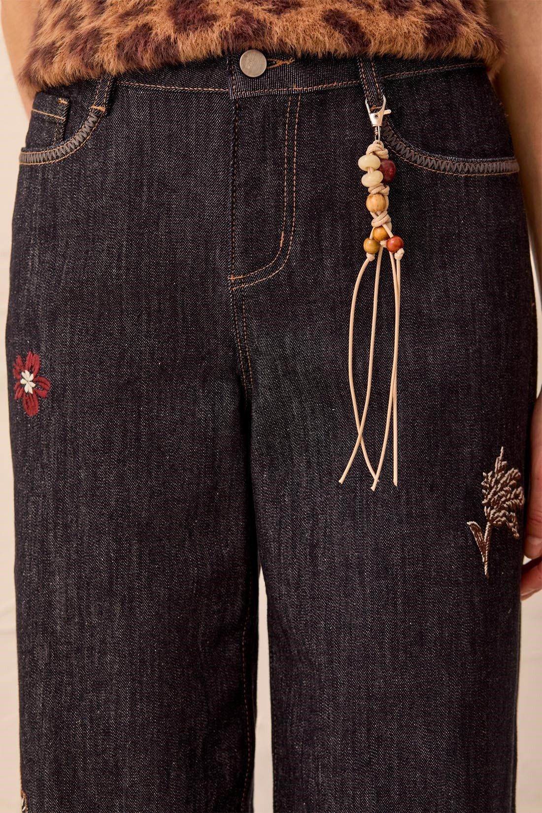 Audrey Embroidered Wide Denim With Charm