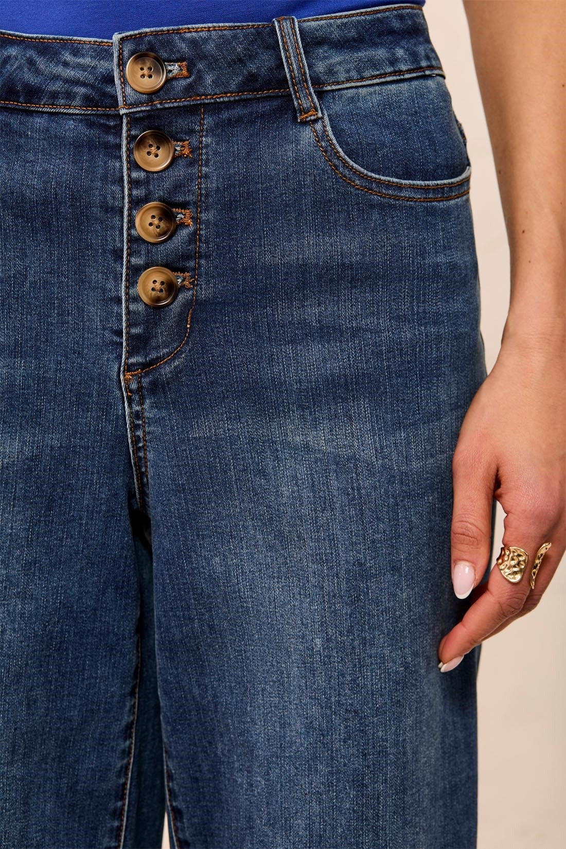 Audrey Button Fly Wide Crop Denim