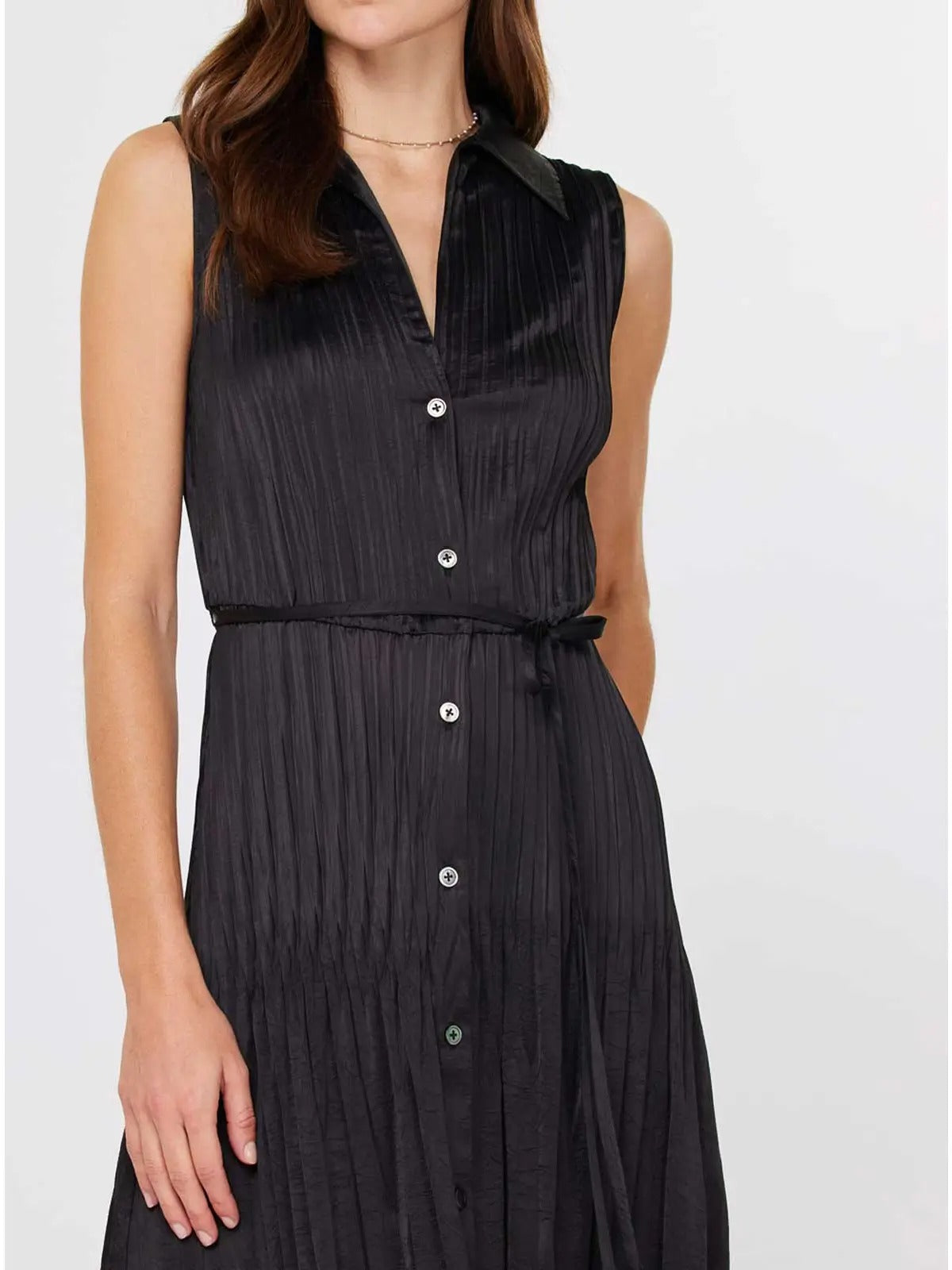 Sleeveless Button Down Pleated Shirts Dress