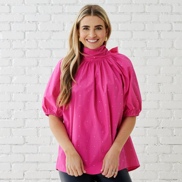 Ryan Bow Sparkle Top - Pink