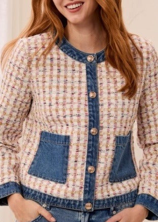 Mix Media Tweed/Denim Jacket w/ Fancy Snaps