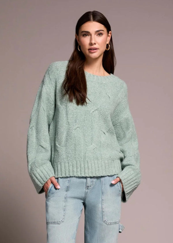 Cable-Knit Textured Crewneck Sweater