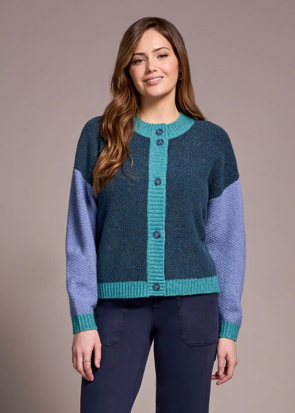 Heathered Color Block Button-Front Cardigan