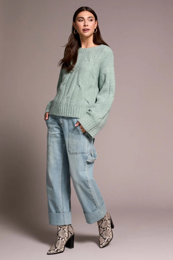 Cable-Knit Textured Crewneck Sweater