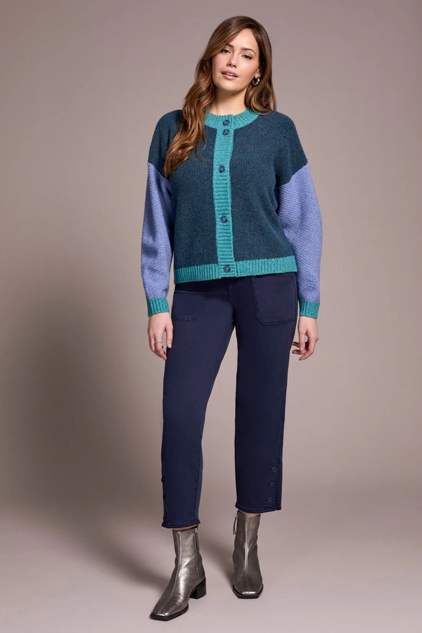 Heathered Color Block Button-Front Cardigan