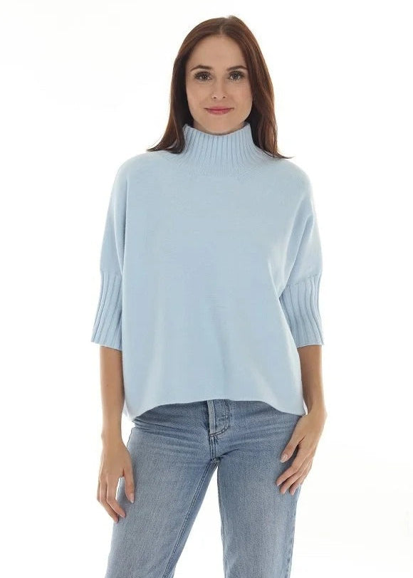 Aria Pleated Sleeve Mock Neck Sweater