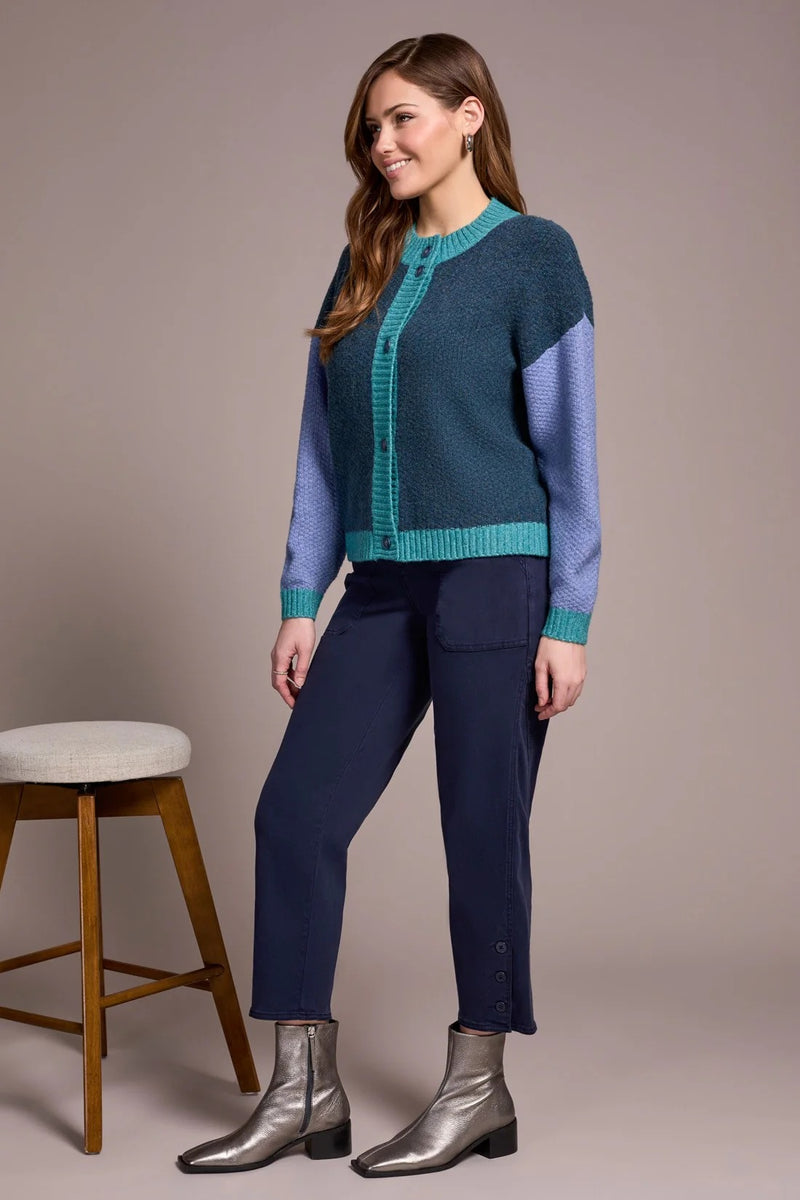 Heathered Color Block Button-Front Cardigan