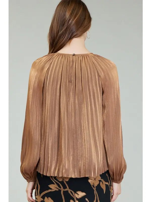 All Over Pleated Round Neck Top