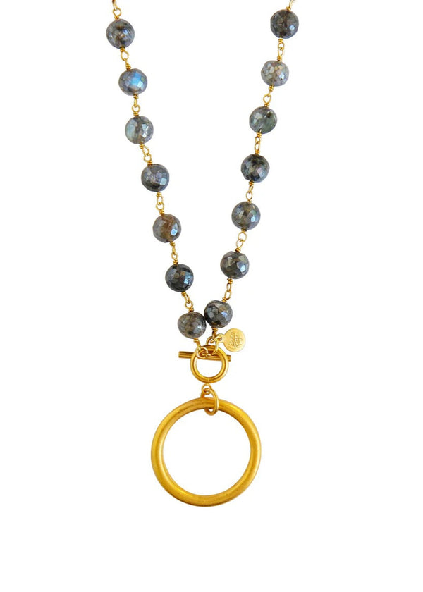 Chunky Hoop Pendant in Mystic Labradorite