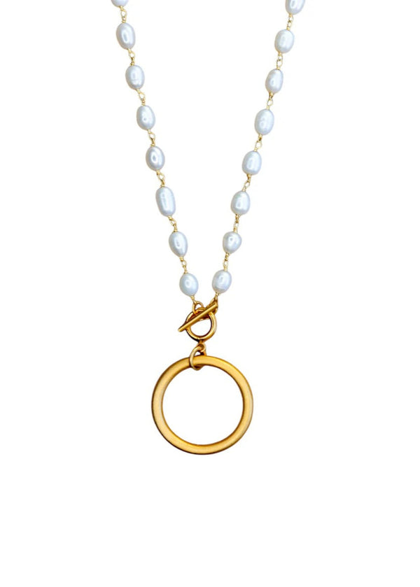 Chunky Hoop Pendant in Pearl