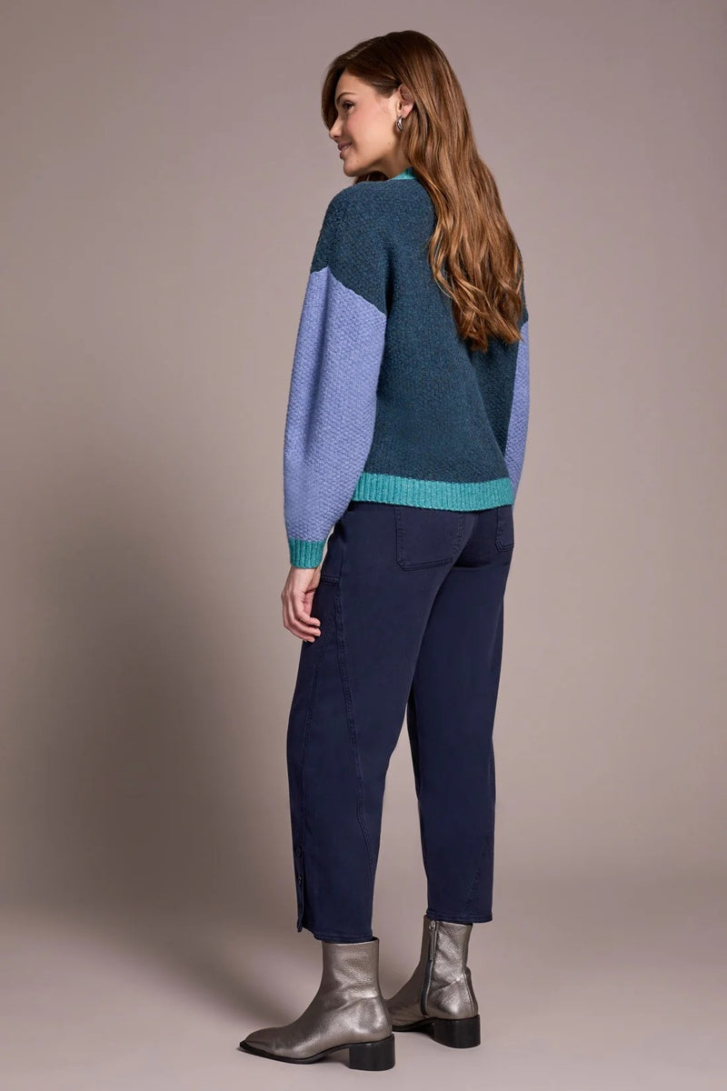 Heathered Color Block Button-Front Cardigan