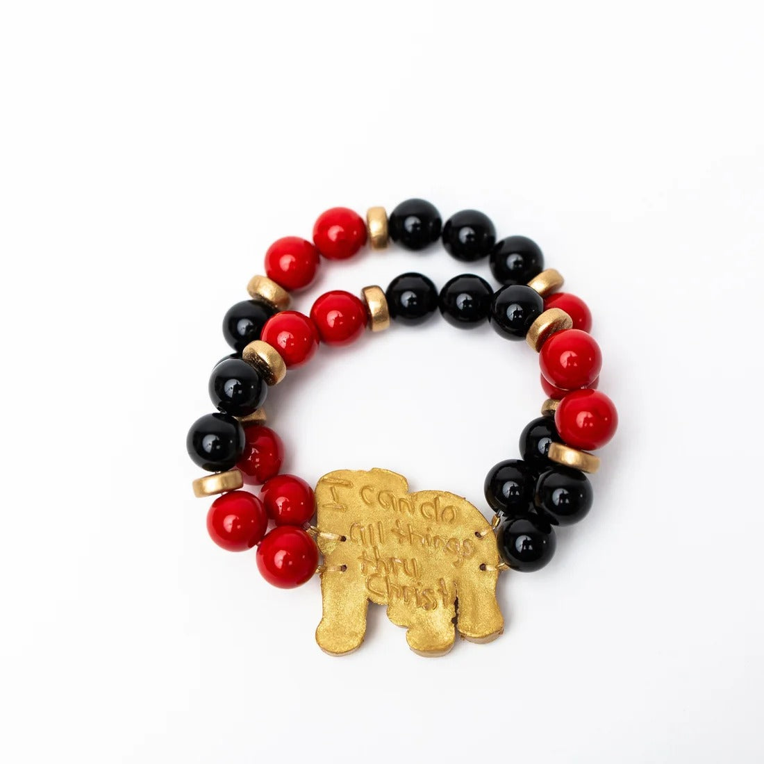Red and Black Double Jade w/Bulldog Bracelet