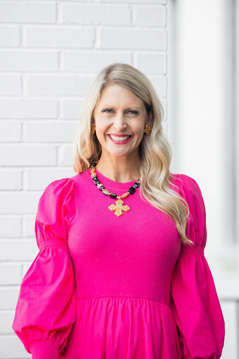 18" Black and Tan Agate with Elaina Cross