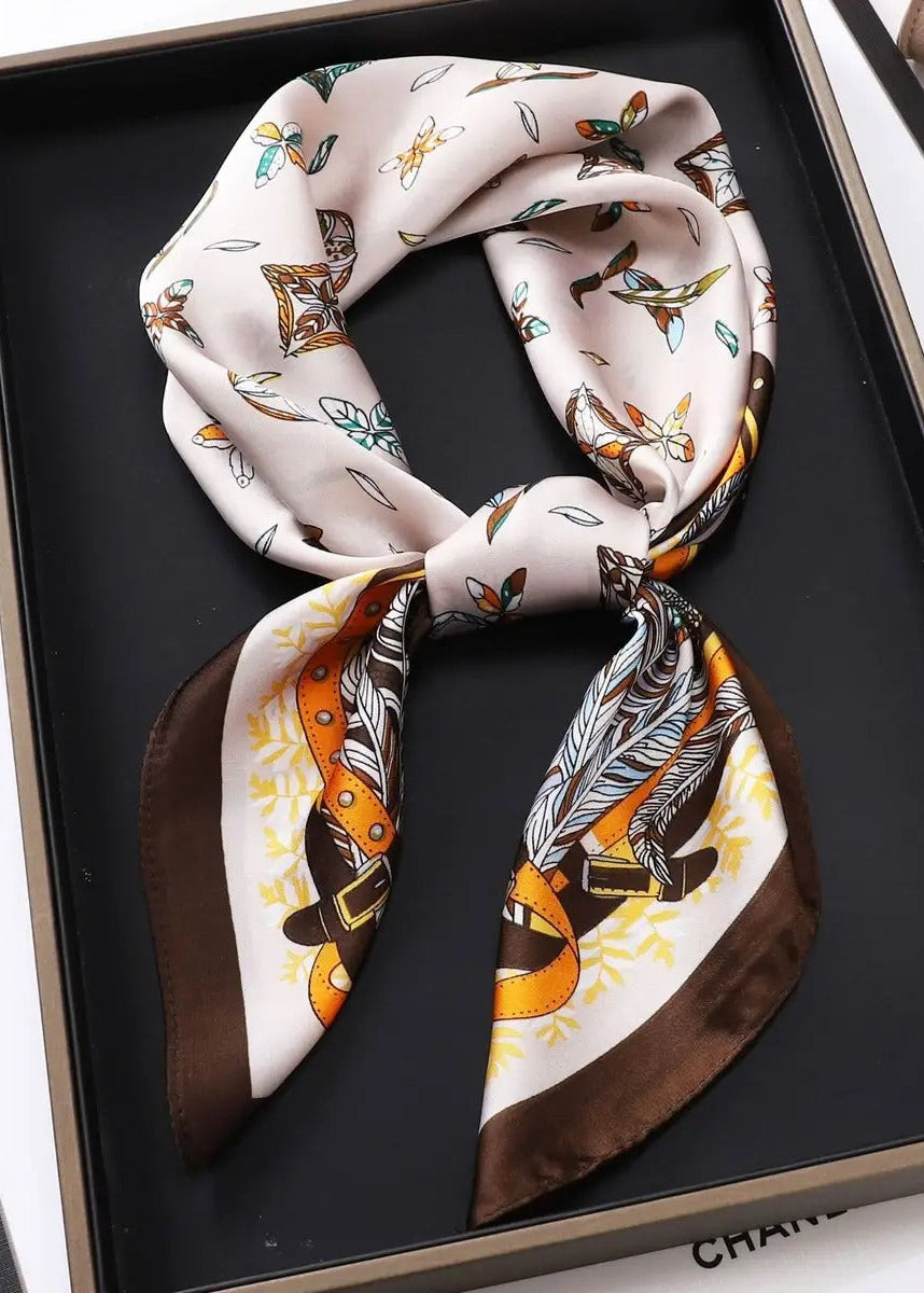 Vintage Letter Print Satin Square Scarf