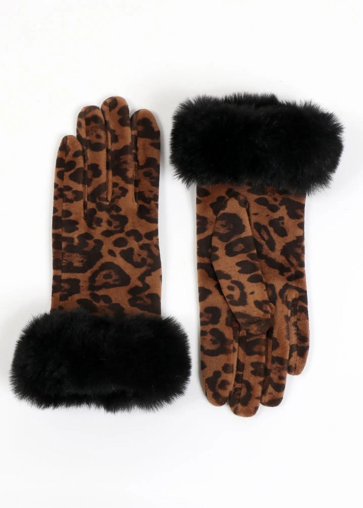 Catriona - Faux Fur Cuff Leopard Print Gloves