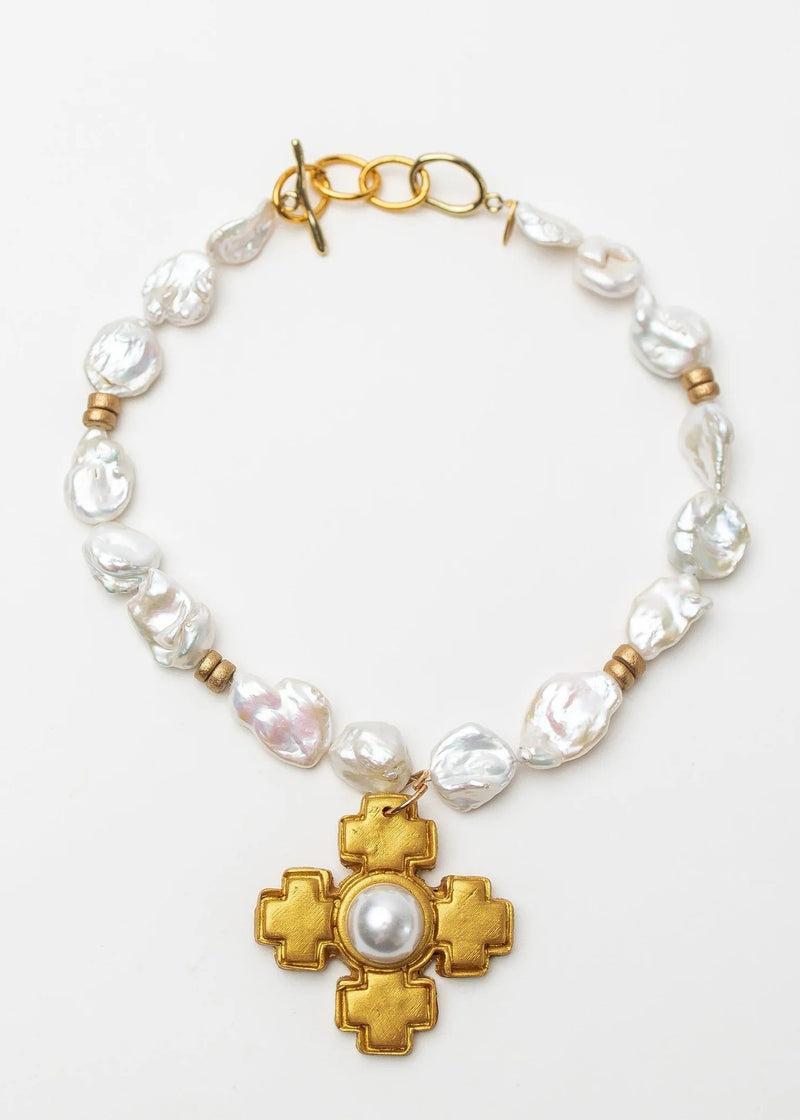 16-18" Baroque Pearls with Becky Pearl Cross