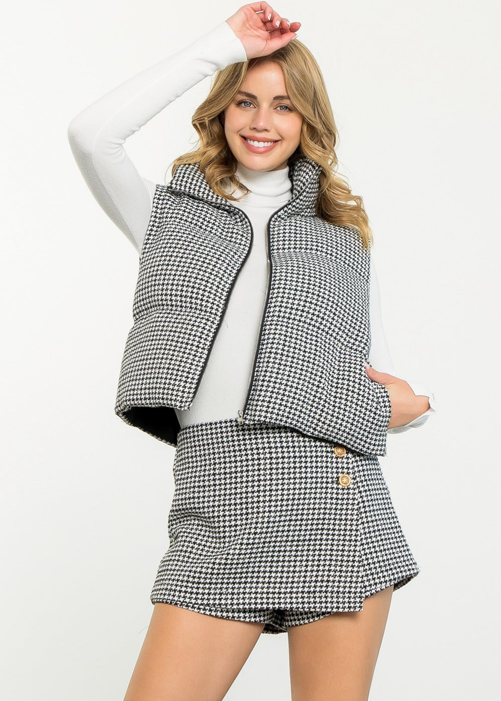 Houndstooth Puff Vest