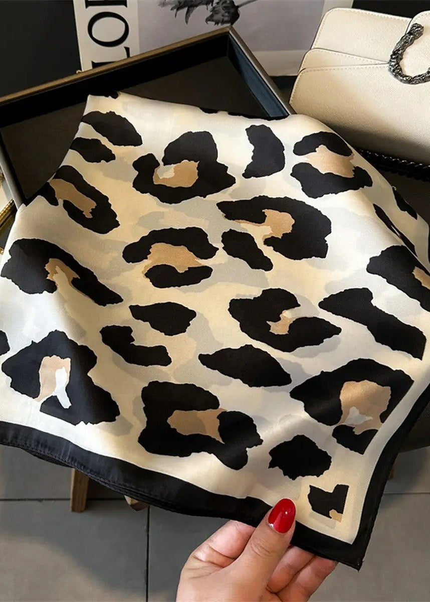 Leopard Print Satin Square Scarf