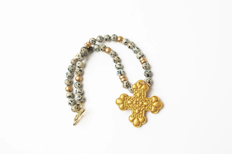 18" Dalmatian Jasper with Crown Cross