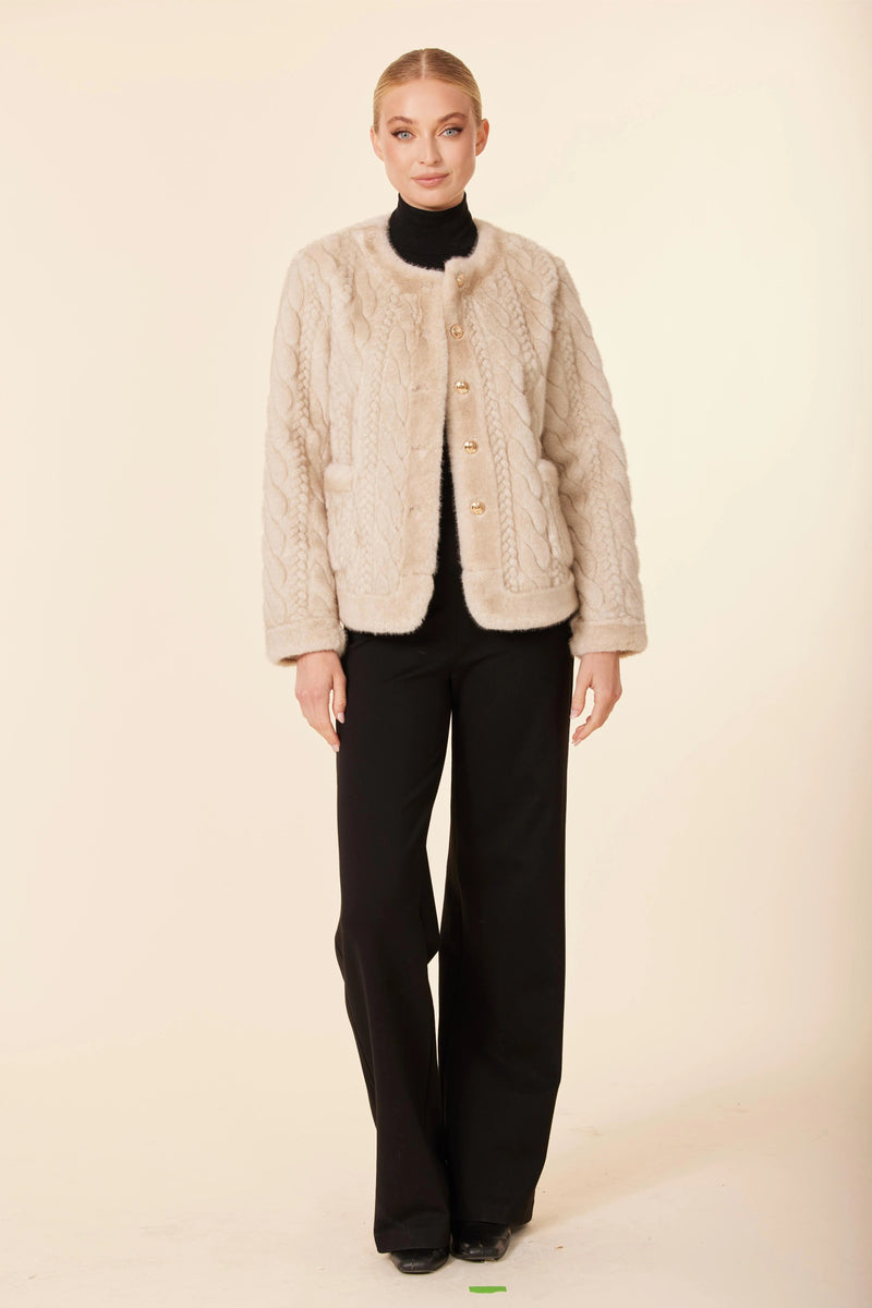 Cable Knit Faux Fur Jacket