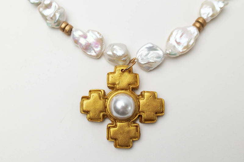 16-18" Baroque Pearls with Becky Pearl Cross