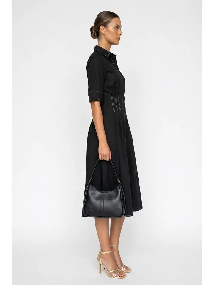 Contrast Stitch Detail W/Short Sleeve Midi Dress