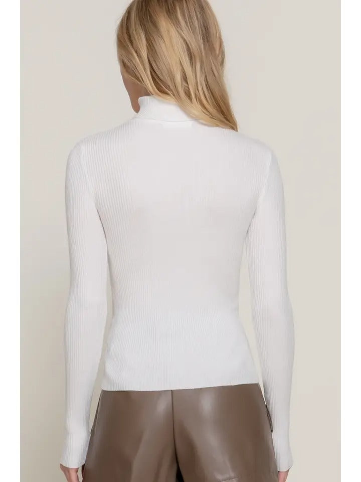 Long Sleeve Turtle Neck Fitted Viscose Rib Sweater Top