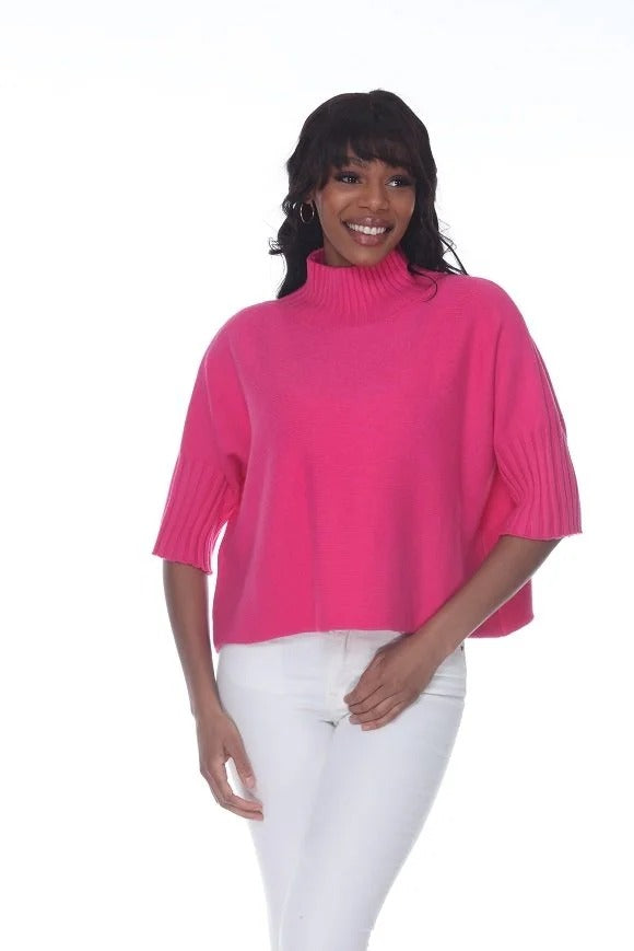 Aria Pleated Sleeve Mock Neck Sweater